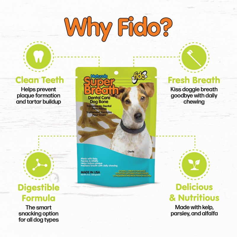 Fido - Super Breath Dental Care Bones for Dogs - 13 Count Small Dog Dental Treats for Small Dogs (Made in USA) - Tasty Dog Dental Chews Help Reduce Plaque, Tartar Buildup, and Freshens Breath - Image 3